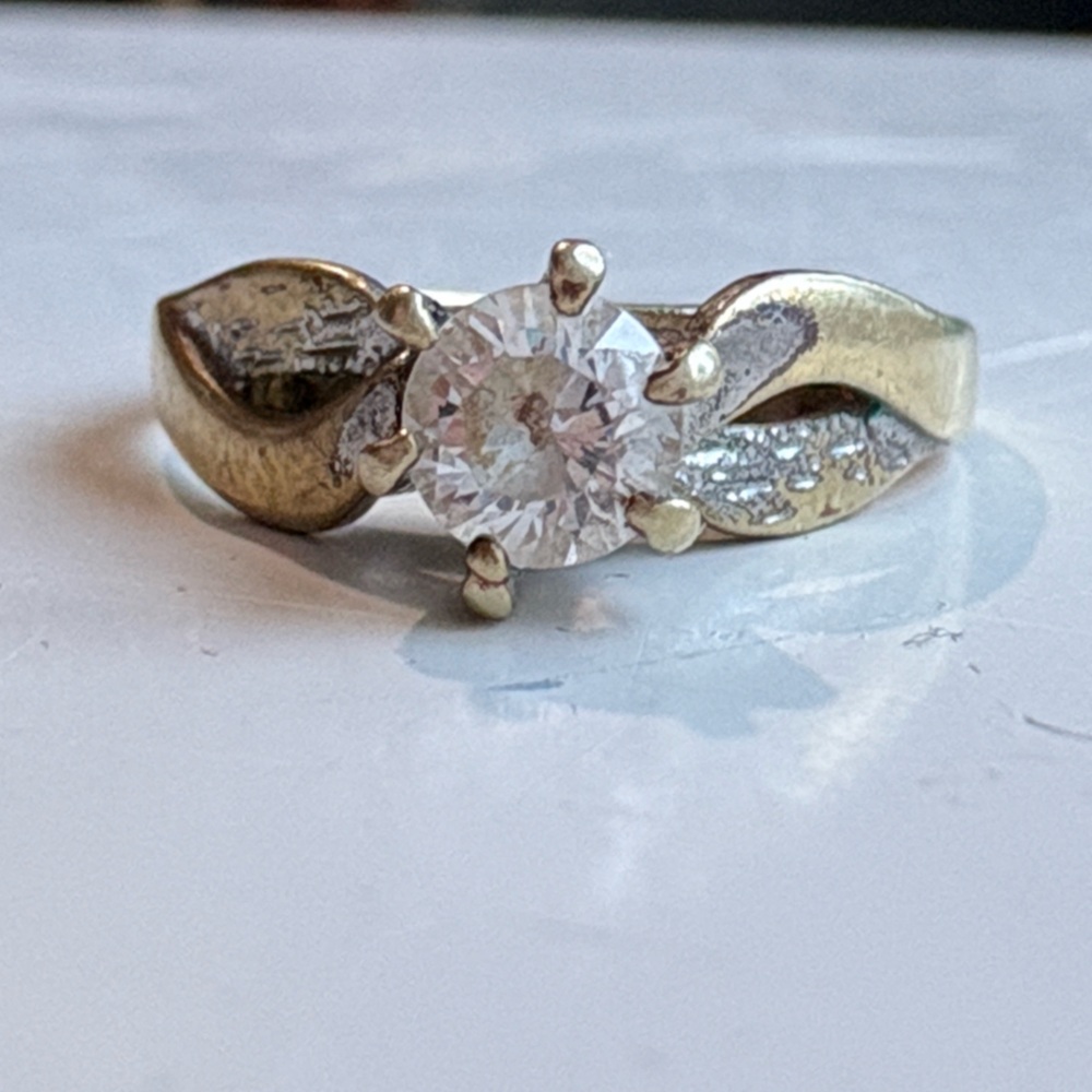 Mid Century Vintage 14K Gold Diamond Ring | Leaf Infinity Engagement Ring size 9
